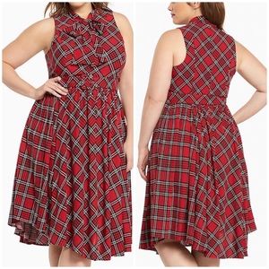 Torrid Retro Chic Red Plaid Swing Mock Neck Dress